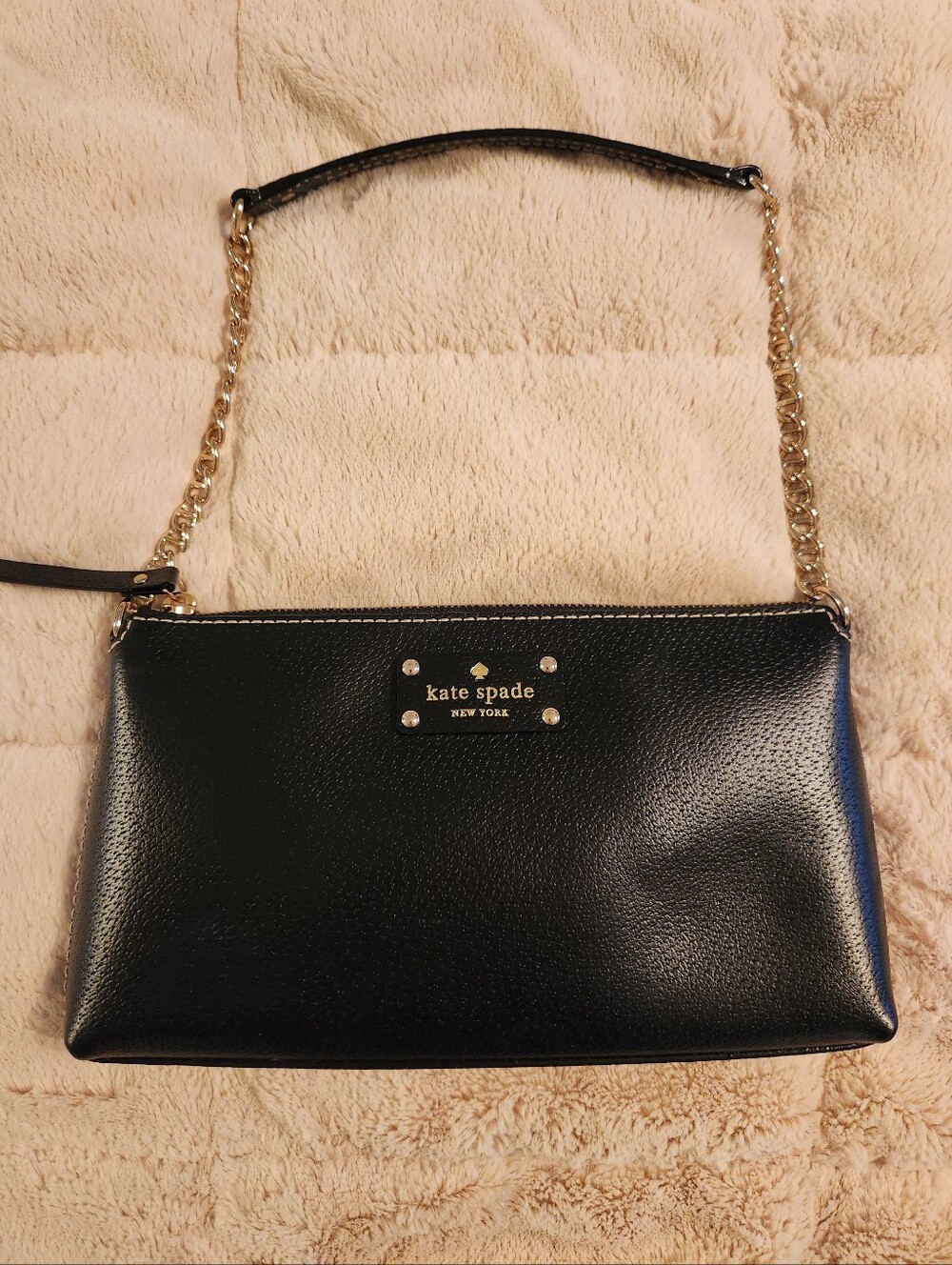 Kate Spade Wellesley Byrd Shoulder Bag,  Black Contrast Stitching, EUC Gold Tone